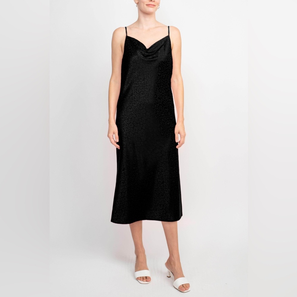 Emma & Michele Cowl Neck Black Satin Slip Dress